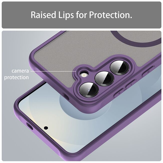 Husa pentru  Samsung Galaxy S24+ Plus cu protectie pentru lentile si MagSafe EasyCharge, Ghost Series Anti-ingalbenire, frosted - Mov
