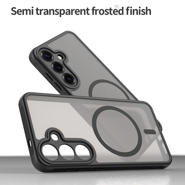 Husa pentru  Samsung Galaxy S24+ Plus cu protectie pentru lentile si MagSafe EasyCharge, Ghost Series Anti-ingalbenire, frosted - Negru