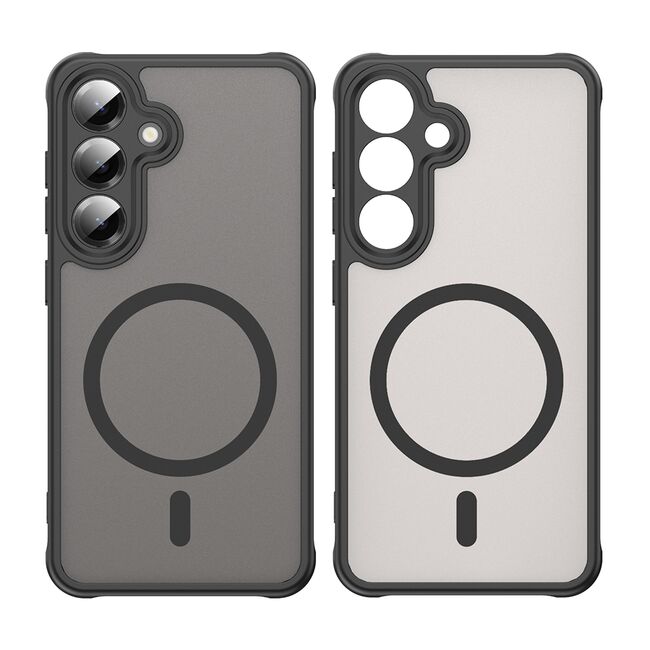 Husa pentru  Samsung Galaxy S24+ Plus cu protectie pentru lentile si MagSafe EasyCharge, Ghost Series Anti-ingalbenire, frosted - Negru