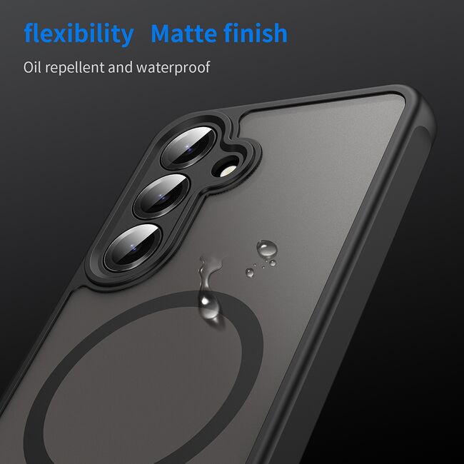 Husa pentru  Samsung Galaxy S24+ Plus cu protectie pentru lentile si MagSafe EasyCharge, Ghost Series Anti-ingalbenire, frosted - Negru
