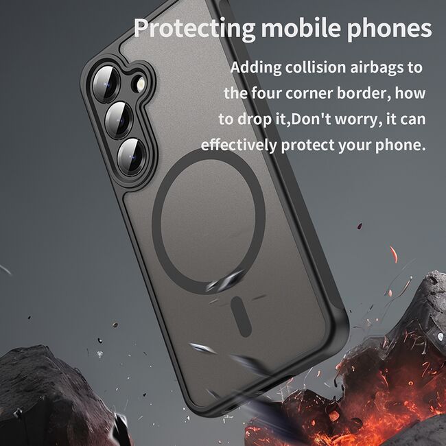 Husa pentru  Samsung Galaxy S24+ Plus cu protectie pentru lentile si MagSafe EasyCharge, Ghost Series Anti-ingalbenire, frosted - Negru