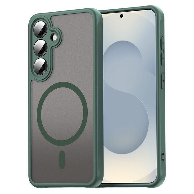 Husa pentru  Samsung Galaxy S24+ Plus cu protectie pentru lentile si MagSafe EasyCharge, Ghost Series Anti-ingalbenire, frosted - Verde