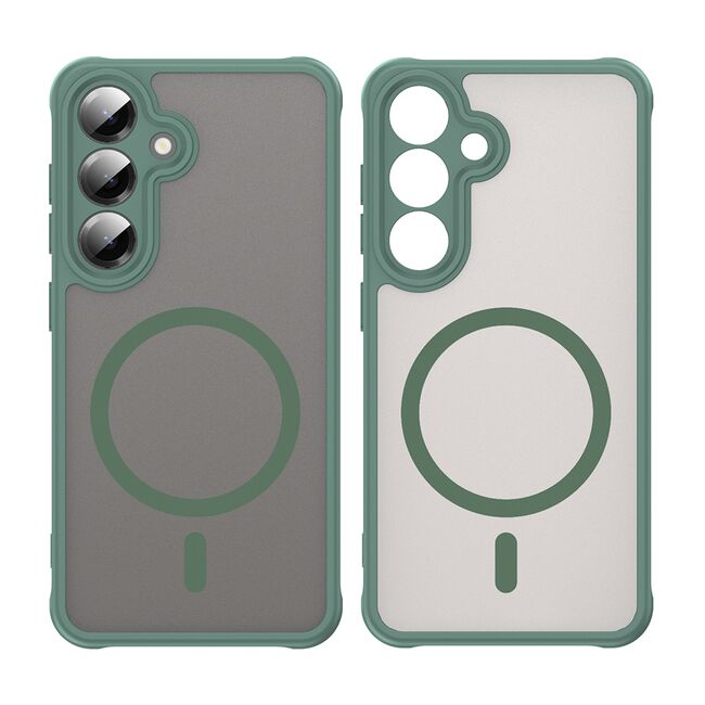 Husa pentru  Samsung Galaxy S24+ Plus cu protectie pentru lentile si MagSafe EasyCharge, Ghost Series Anti-ingalbenire, frosted - Verde