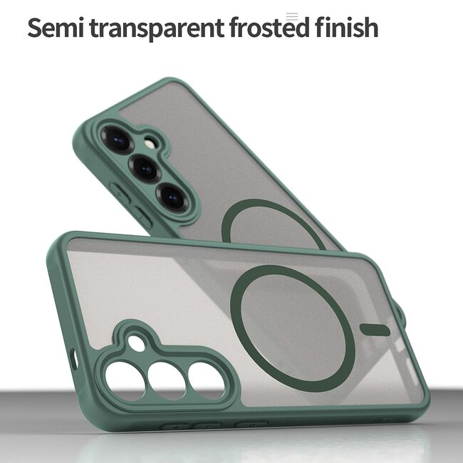 Husa pentru  Samsung Galaxy S24+ Plus cu protectie pentru lentile si MagSafe EasyCharge, Ghost Series Anti-ingalbenire, frosted - Verde