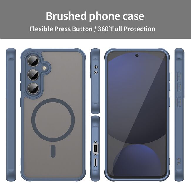 Husa pentru  Samsung Galaxy S24 FE cu protectie pentru lentile si MagSafe EasyCharge, Ghost Series Anti-ingalbenire, frosted - Albastru