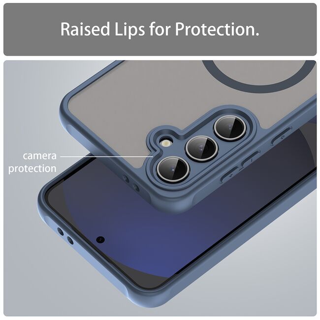 Husa pentru  Samsung Galaxy S24 FE cu protectie pentru lentile si MagSafe EasyCharge, Ghost Series Anti-ingalbenire, frosted - Albastru