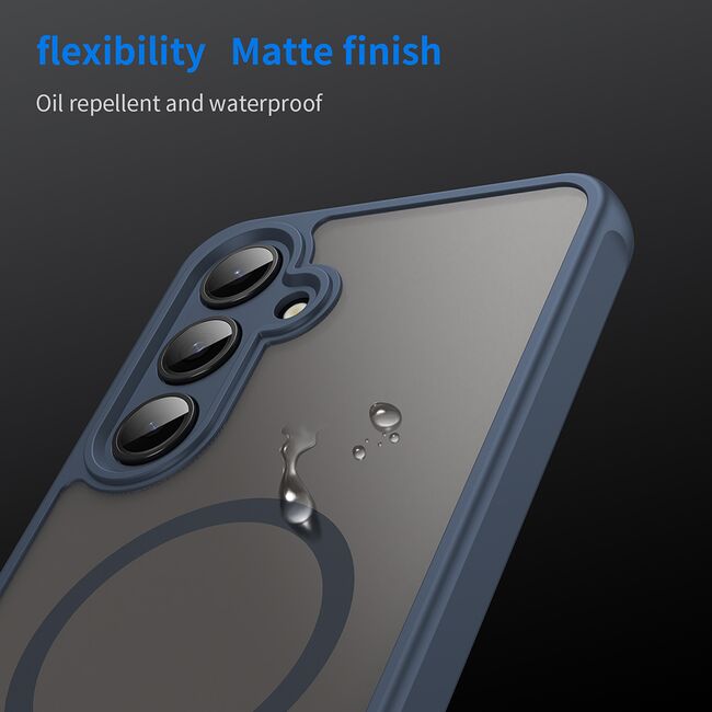 Husa pentru  Samsung Galaxy S24 FE cu protectie pentru lentile si MagSafe EasyCharge, Ghost Series Anti-ingalbenire, frosted - Albastru