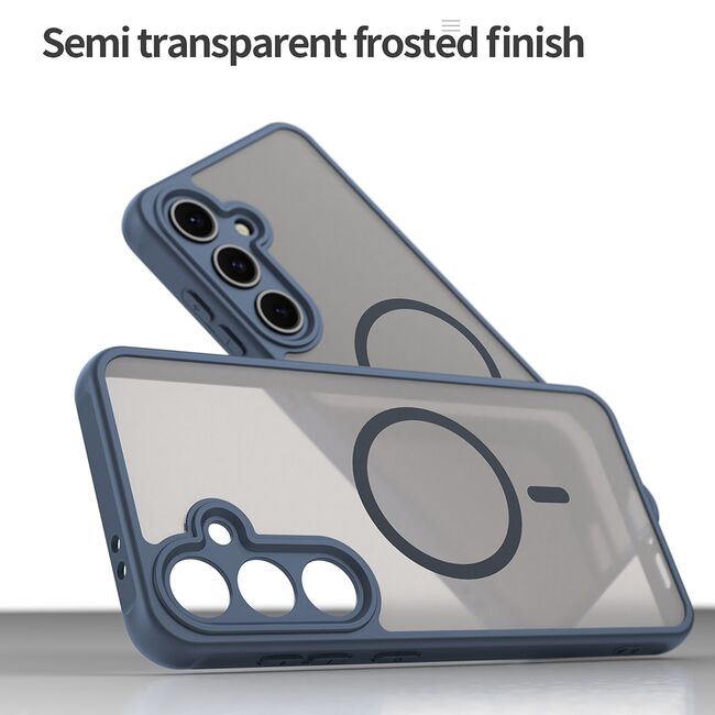 Husa pentru  Samsung Galaxy S24 FE cu protectie pentru lentile si MagSafe EasyCharge, Ghost Series Anti-ingalbenire, frosted - Albastru