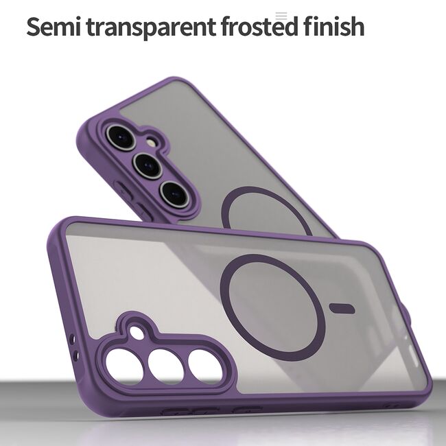 Husa pentru  Samsung Galaxy S24 FE cu protectie pentru lentile si MagSafe EasyCharge, Ghost Series Anti-ingalbenire, frosted - Mov