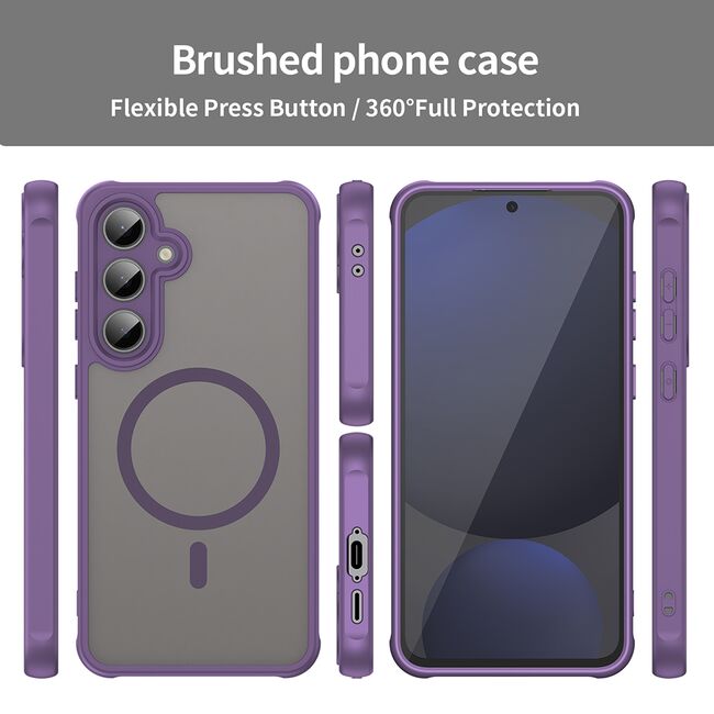 Husa pentru  Samsung Galaxy S24 FE cu protectie pentru lentile si MagSafe EasyCharge, Ghost Series Anti-ingalbenire, frosted - Mov