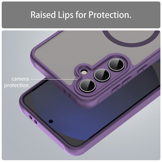 Husa pentru  Samsung Galaxy S24 FE cu protectie pentru lentile si MagSafe EasyCharge, Ghost Series Anti-ingalbenire, frosted - Mov