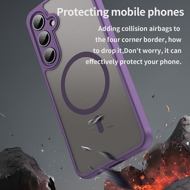 Husa pentru  Samsung Galaxy S24 FE cu protectie pentru lentile si MagSafe EasyCharge, Ghost Series Anti-ingalbenire, frosted - Mov