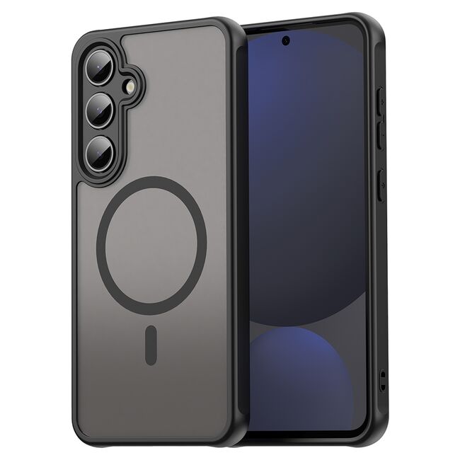 Husa pentru  Samsung Galaxy S24 FE cu protectie pentru lentile si MagSafe EasyCharge, Ghost Series Anti-ingalbenire, frosted - Negru