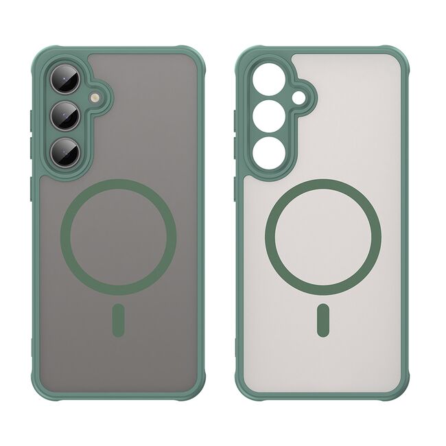 Husa pentru  Samsung Galaxy S24 FE cu protectie pentru lentile si MagSafe EasyCharge, Ghost Series Anti-ingalbenire, frosted - Verde