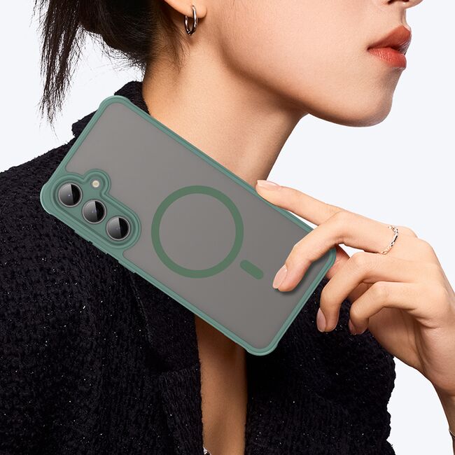 Husa pentru  Samsung Galaxy S24 FE cu protectie pentru lentile si MagSafe EasyCharge, Ghost Series Anti-ingalbenire, frosted - Verde