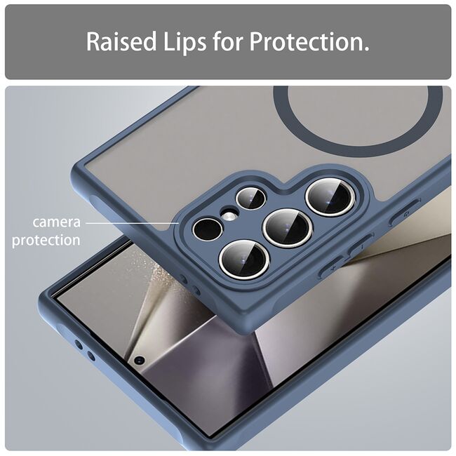 Husa pentru  Samsung Galaxy S24 Ultra cu protectie pentru lentile si MagSafe EasyCharge, Ghost Series Anti-ingalbenire, frosted - Albastru
