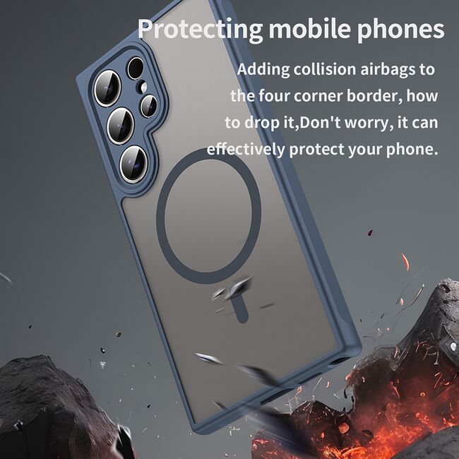 Husa pentru  Samsung Galaxy S24 Ultra cu protectie pentru lentile si MagSafe EasyCharge, Ghost Series Anti-ingalbenire, frosted - Albastru