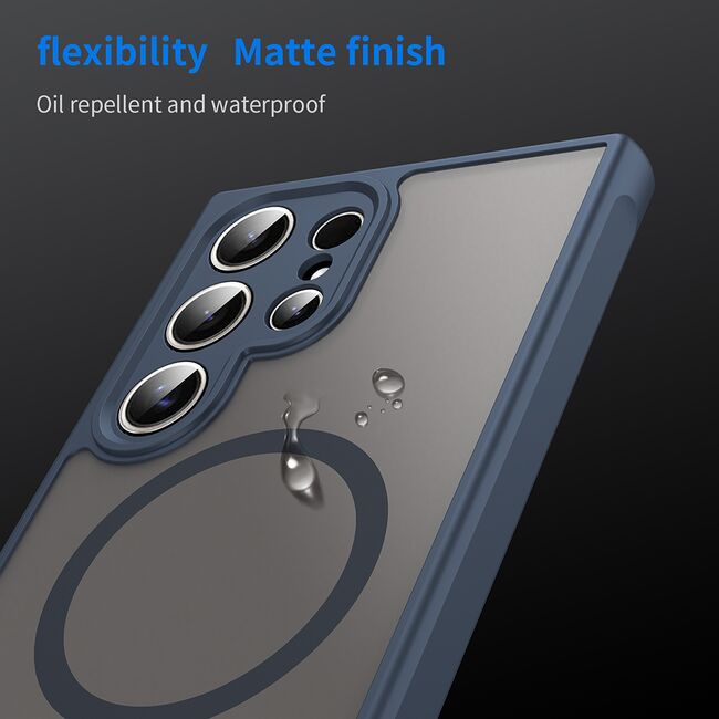 Husa pentru  Samsung Galaxy S24 Ultra cu protectie pentru lentile si MagSafe EasyCharge, Ghost Series Anti-ingalbenire, frosted - Albastru