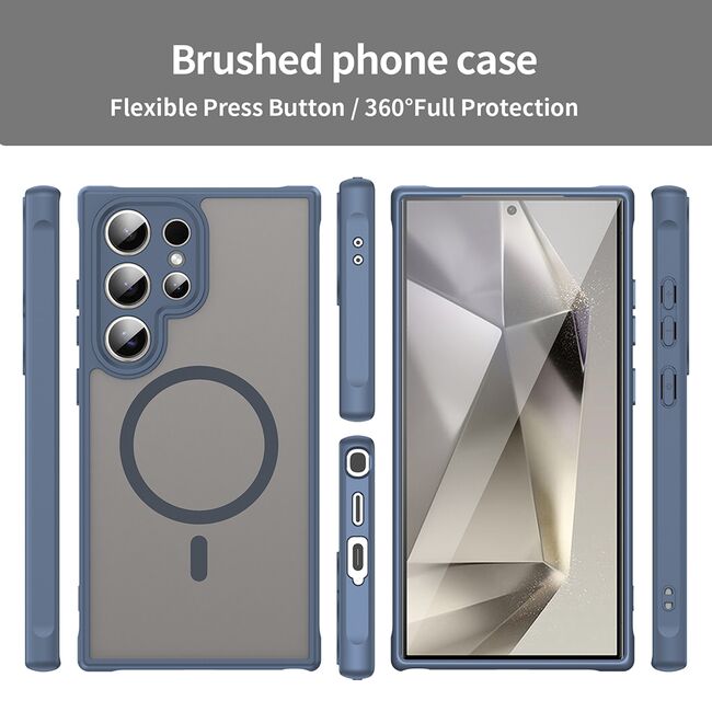 Husa pentru  Samsung Galaxy S24 Ultra cu protectie pentru lentile si MagSafe EasyCharge, Ghost Series Anti-ingalbenire, frosted - Albastru