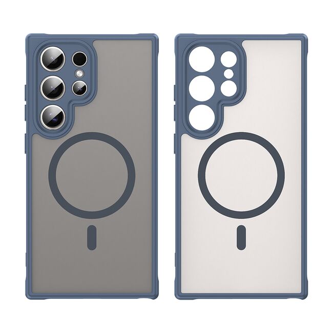 Husa pentru  Samsung Galaxy S24 Ultra cu protectie pentru lentile si MagSafe EasyCharge, Ghost Series Anti-ingalbenire, frosted - Albastru