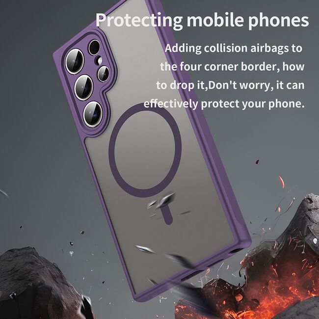 Husa pentru  Samsung Galaxy S24 Ultra cu protectie pentru lentile si MagSafe EasyCharge, Ghost Series Anti-ingalbenire, frosted - Mov