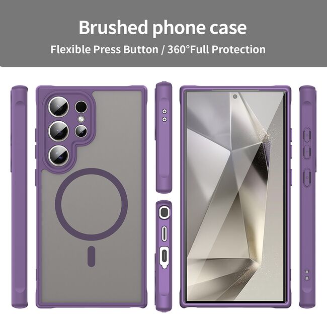 Husa pentru  Samsung Galaxy S24 Ultra cu protectie pentru lentile si MagSafe EasyCharge, Ghost Series Anti-ingalbenire, frosted - Mov