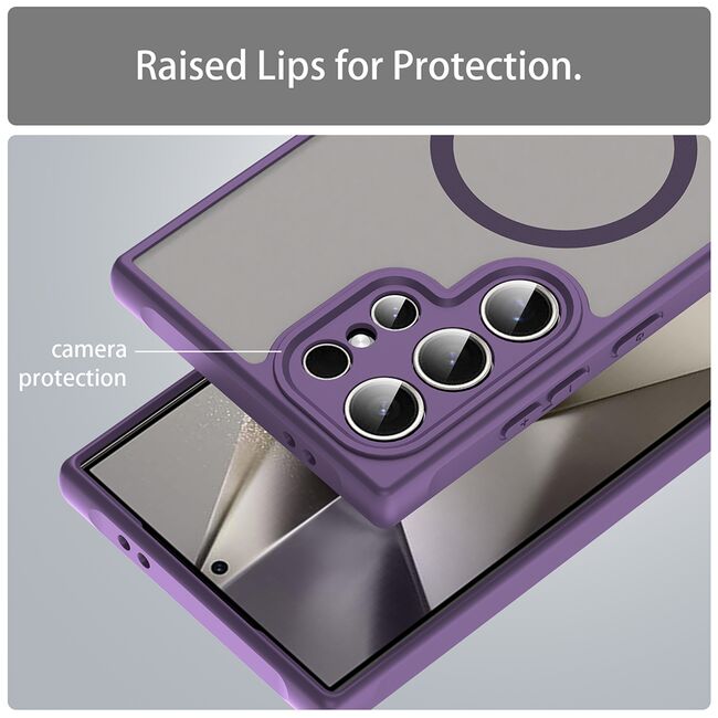 Husa pentru  Samsung Galaxy S24 Ultra cu protectie pentru lentile si MagSafe EasyCharge, Ghost Series Anti-ingalbenire, frosted - Mov