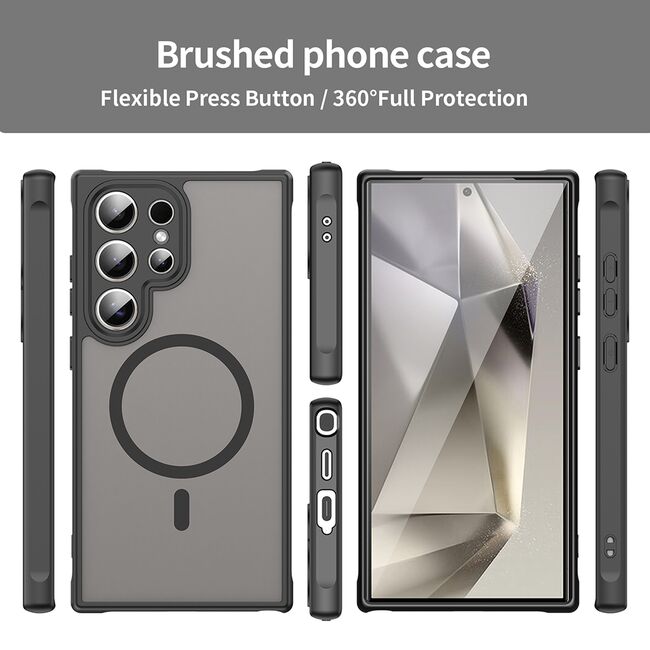 Husa pentru  Samsung Galaxy S24 Ultra cu protectie pentru lentile si MagSafe EasyCharge, Ghost Series Anti-ingalbenire, frosted - Negru