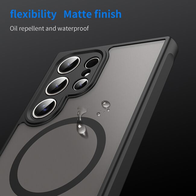 Husa pentru  Samsung Galaxy S24 Ultra cu protectie pentru lentile si MagSafe EasyCharge, Ghost Series Anti-ingalbenire, frosted - Negru