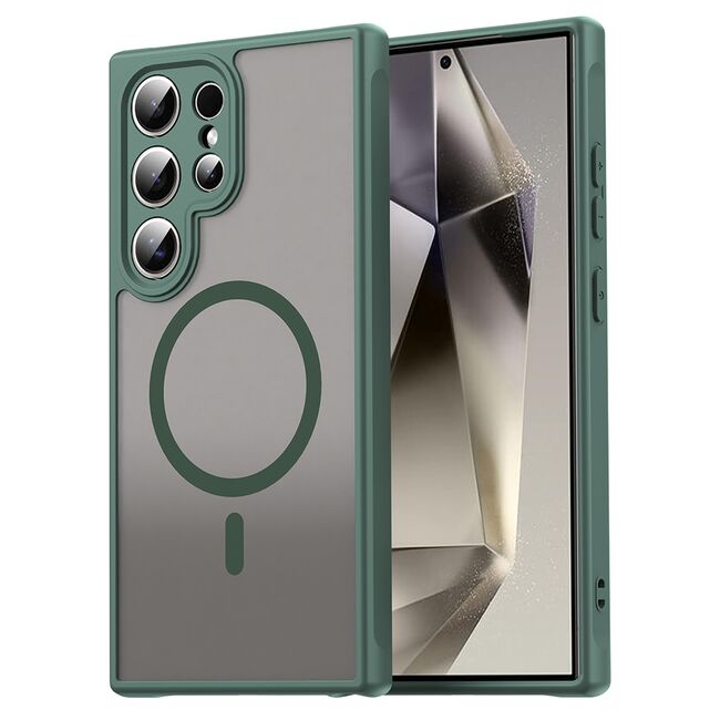 Husa pentru  Samsung Galaxy S24 Ultra cu protectie pentru lentile si MagSafe EasyCharge, Ghost Series Anti-ingalbenire, frosted - Verde