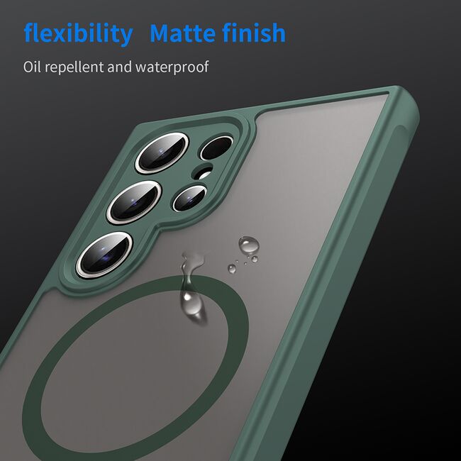Husa pentru  Samsung Galaxy S24 Ultra cu protectie pentru lentile si MagSafe EasyCharge, Ghost Series Anti-ingalbenire, frosted - Verde
