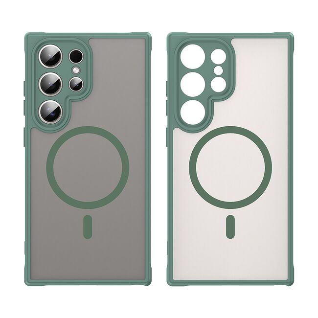 Husa pentru  Samsung Galaxy S24 Ultra cu protectie pentru lentile si MagSafe EasyCharge, Ghost Series Anti-ingalbenire, frosted - Verde