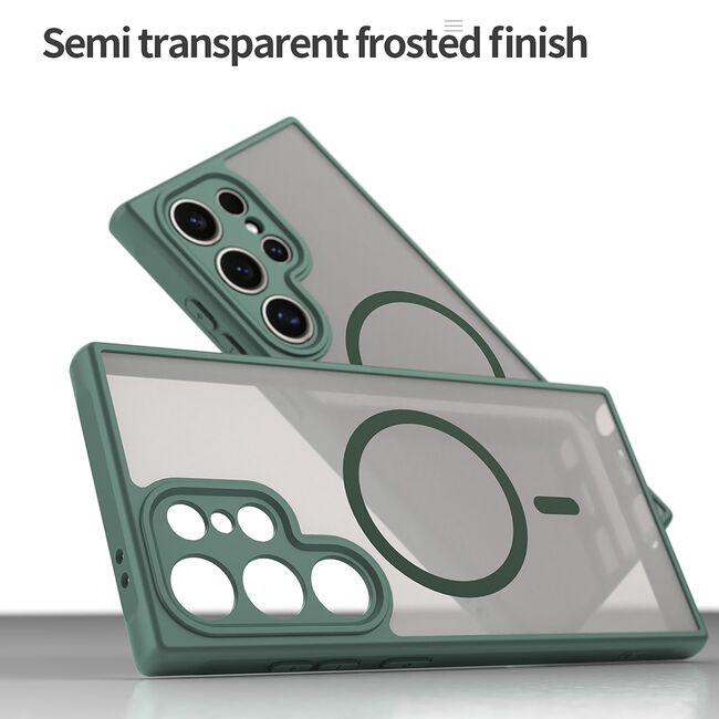 Husa pentru  Samsung Galaxy S24 Ultra cu protectie pentru lentile si MagSafe EasyCharge, Ghost Series Anti-ingalbenire, frosted - Verde