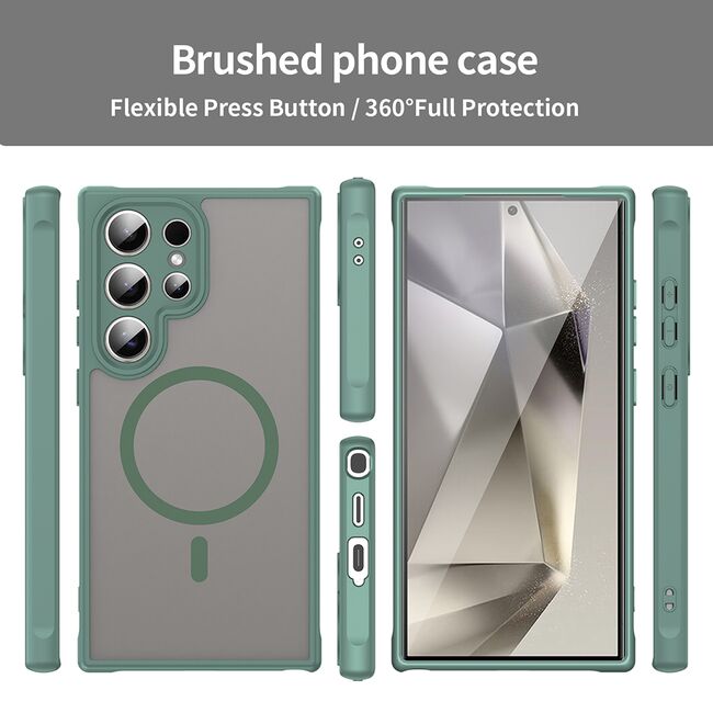 Husa pentru  Samsung Galaxy S24 Ultra cu protectie pentru lentile si MagSafe EasyCharge, Ghost Series Anti-ingalbenire, frosted - Verde