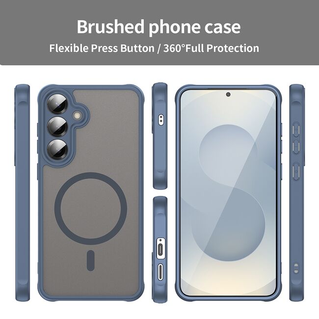 Husa pentru  Samsung Galaxy S25 Plus cu protectie pentru lentile si MagSafe EasyCharge, Ghost Series Anti-ingalbenire, frosted - Albastru
