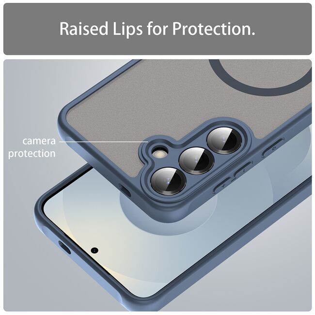 Husa pentru  Samsung Galaxy S25 Plus cu protectie pentru lentile si MagSafe EasyCharge, Ghost Series Anti-ingalbenire, frosted - Albastru
