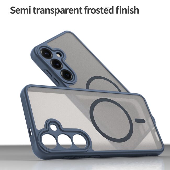 Husa pentru  Samsung Galaxy S25 Plus cu protectie pentru lentile si MagSafe EasyCharge, Ghost Series Anti-ingalbenire, frosted - Albastru