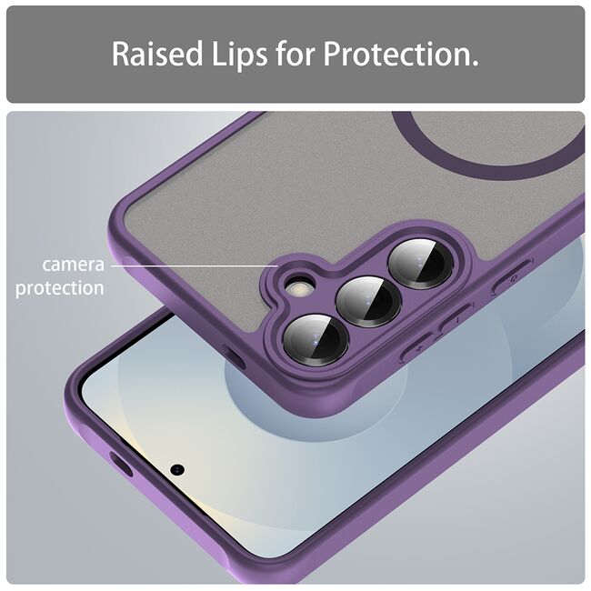 Husa pentru  Samsung Galaxy S25 Plus cu protectie pentru lentile si MagSafe EasyCharge, Ghost Series Anti-ingalbenire, frosted - Mov