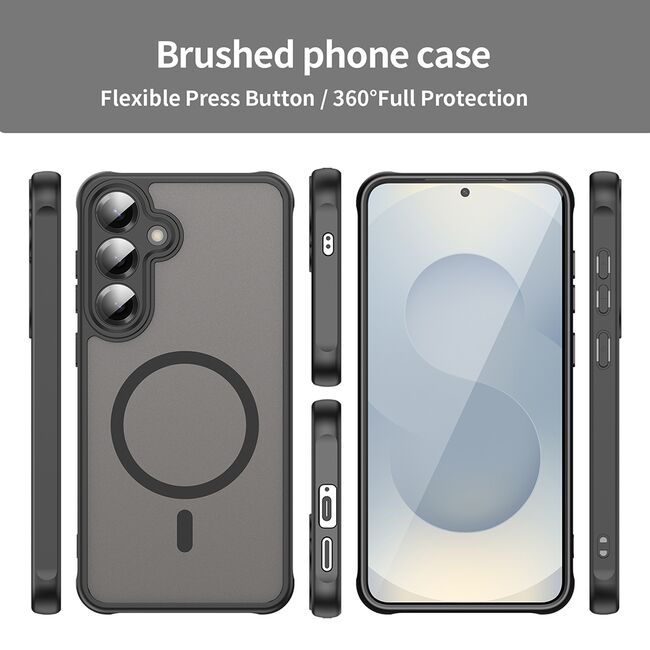 Husa pentru  Samsung Galaxy S25 Plus cu protectie pentru lentile si MagSafe EasyCharge, Ghost Series Anti-ingalbenire, frosted - Negru