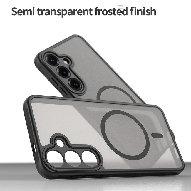 Husa pentru  Samsung Galaxy S25 Plus cu protectie pentru lentile si MagSafe EasyCharge, Ghost Series Anti-ingalbenire, frosted - Negru