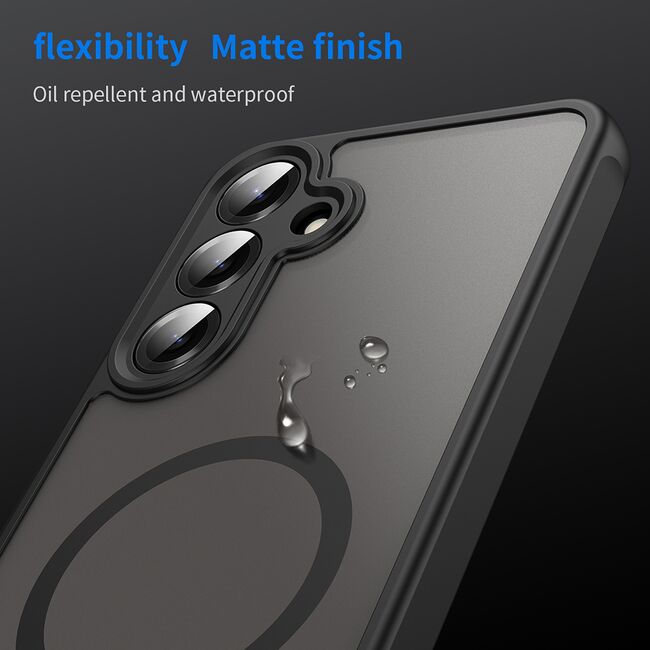 Husa pentru  Samsung Galaxy S25 Plus cu protectie pentru lentile si MagSafe EasyCharge, Ghost Series Anti-ingalbenire, frosted - Negru