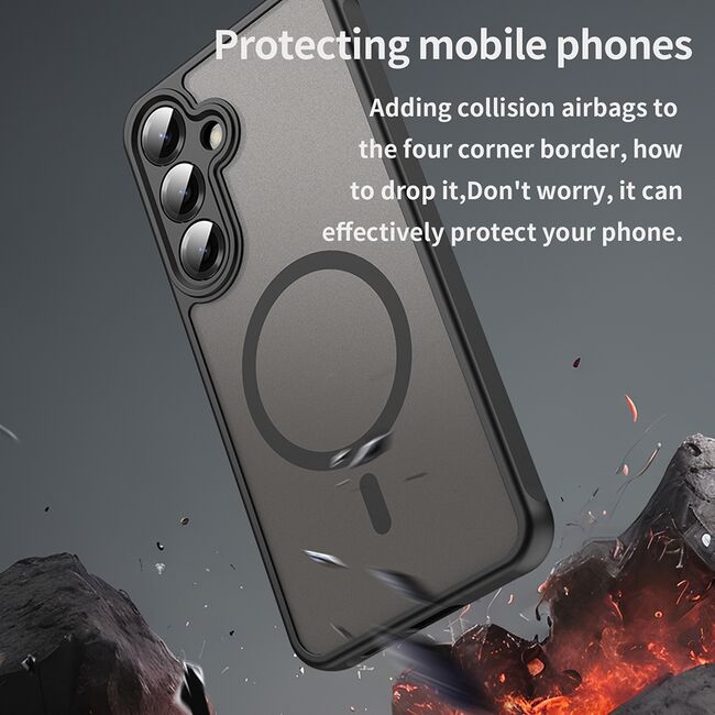 Husa pentru  Samsung Galaxy S25 Plus cu protectie pentru lentile si MagSafe EasyCharge, Ghost Series Anti-ingalbenire, frosted - Negru