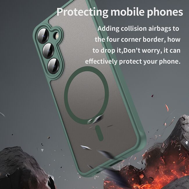Husa pentru  Samsung Galaxy S25 Plus cu protectie pentru lentile si MagSafe EasyCharge, Ghost Series Anti-ingalbenire, frosted - Verde