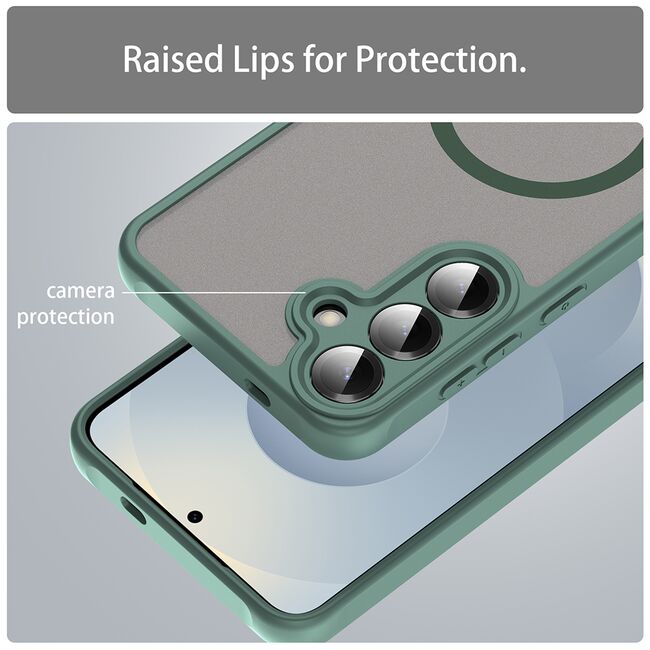 Husa pentru  Samsung Galaxy S25 Plus cu protectie pentru lentile si MagSafe EasyCharge, Ghost Series Anti-ingalbenire, frosted - Verde