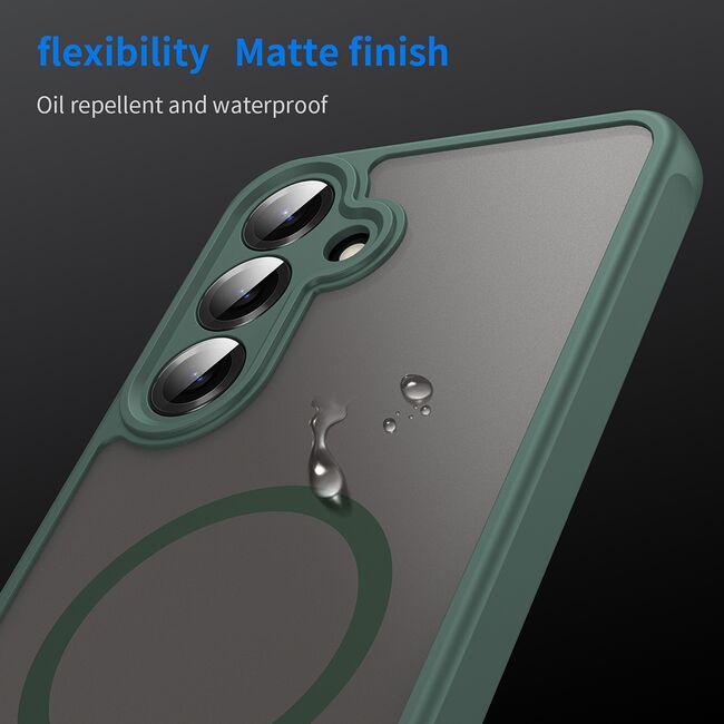Husa pentru  Samsung Galaxy S25 Plus cu protectie pentru lentile si MagSafe EasyCharge, Ghost Series Anti-ingalbenire, frosted - Verde