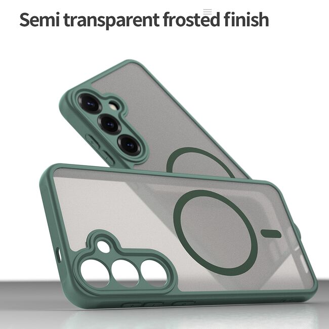 Husa pentru  Samsung Galaxy S25 Plus cu protectie pentru lentile si MagSafe EasyCharge, Ghost Series Anti-ingalbenire, frosted - Verde