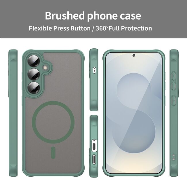 Husa pentru  Samsung Galaxy S25 Plus cu protectie pentru lentile si MagSafe EasyCharge, Ghost Series Anti-ingalbenire, frosted - Verde