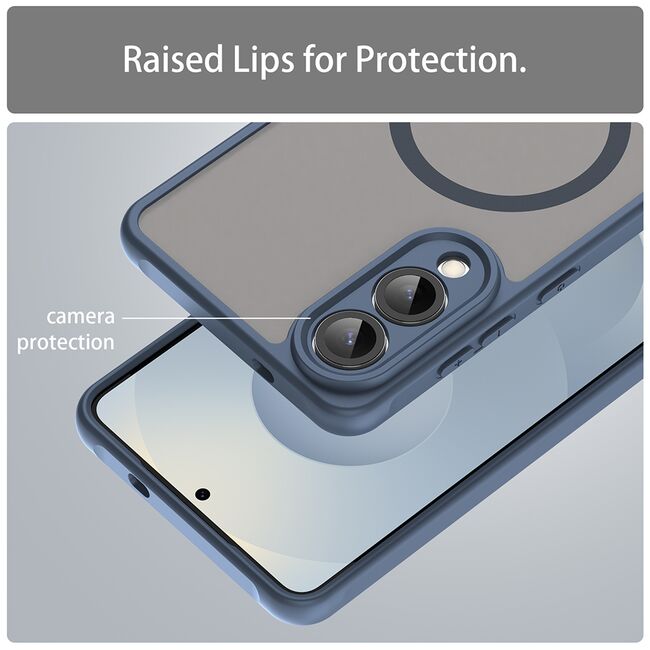 Husa pentru  Samsung Galaxy S25 Edge cu protectie pentru lentile si MagSafe EasyCharge, Ghost Series Anti-ingalbenire, frosted - Albastru