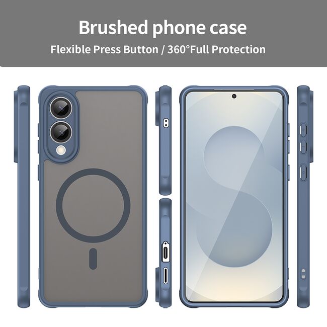 Husa pentru  Samsung Galaxy S25 Edge cu protectie pentru lentile si MagSafe EasyCharge, Ghost Series Anti-ingalbenire, frosted - Albastru