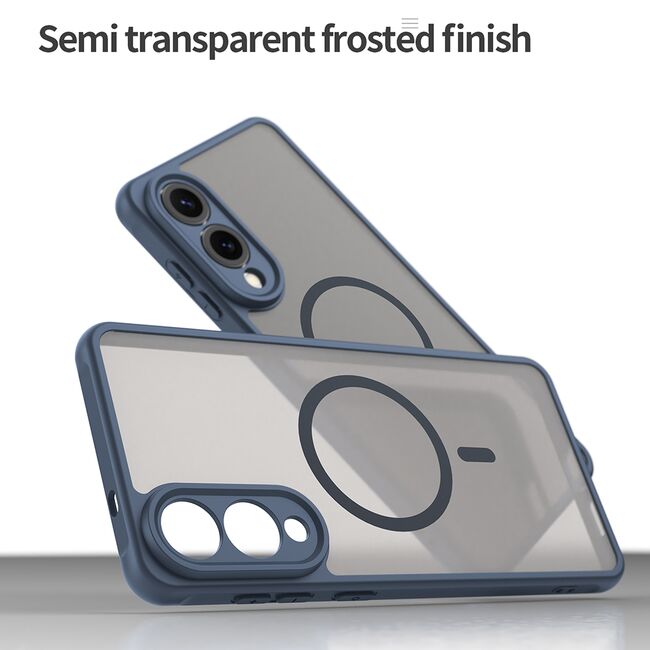 Husa pentru  Samsung Galaxy S25 Edge cu protectie pentru lentile si MagSafe EasyCharge, Ghost Series Anti-ingalbenire, frosted - Albastru